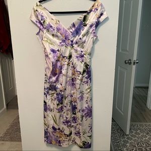 MAGGY LONDON PURPLE FLORAL
PRINT SHEATH DRESS SZ 6